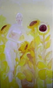 A Girl in the Garden of Sunflowers